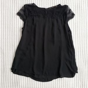 ZARA black dainty lace shoulder swing top S